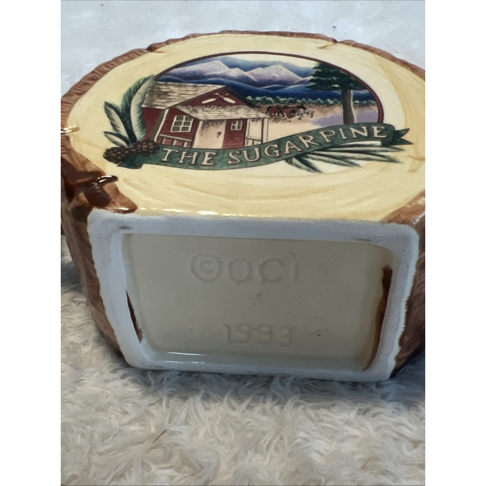 Fitz & Floyd 1993 The Sugar Pine Ceramic Log Cabin Sugar Bowl | Rustic Lodge - Picture 11 of 16
